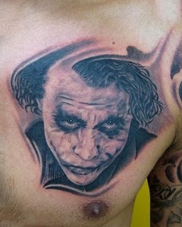 Batman Movie - Joker Portrait Tattoo on Guys Chest