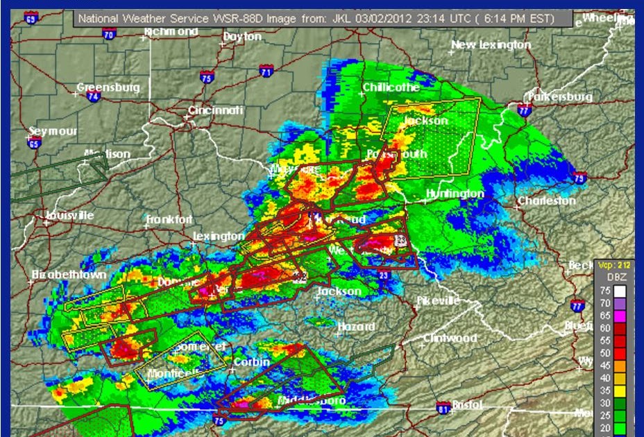 FOUR WEATHER STUDS AND A BABE Jackson, Kentucky radar lit up like a