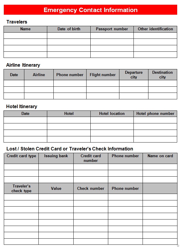 emergency contact card template