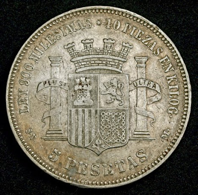 Coins of Spain Silver 5 Pesetas coin, Provisional Government.