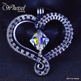 Handmade Sterling Silver Wire Wrapped Valentines Day Heart with Swarovski Crystal Bicone Bead - ©2015 Tim Whetsel Jewelry