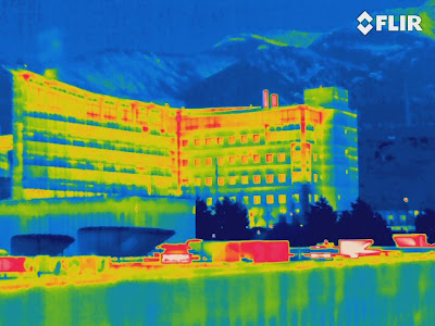 Infrared photo of Huntsman Cancer Institute from roof of University Hospital