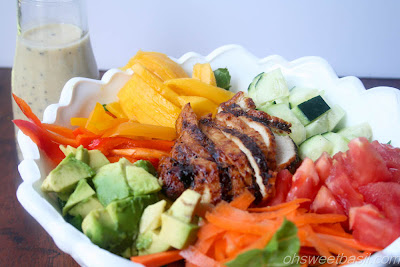 This teriyaki chicken salad is loaded with fresh veggies, mango and a delicious Asian Poppyseed dressing that you'll love! This teriyaki chicken salad is loaded with fresh veggies, mango and a delicious Asian Poppyseed dressing that you'll love!