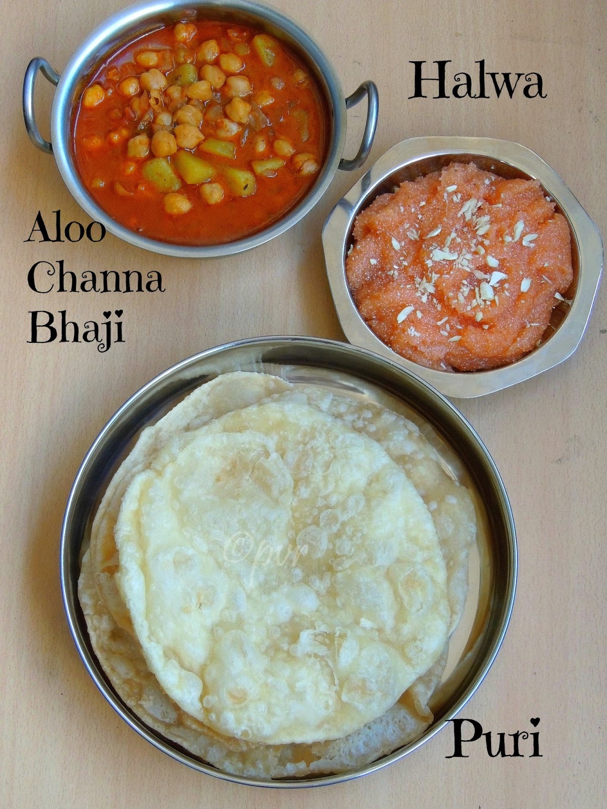 Priya's Versatile Recipes Puri, Aloo Channa Bhaji, Halwa Pakistani