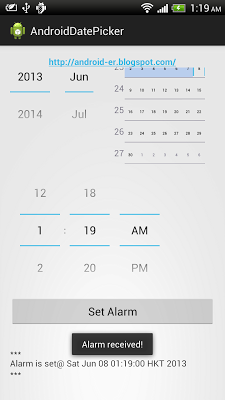 Set alarm on specified date/time with DatePicker/TimePicker