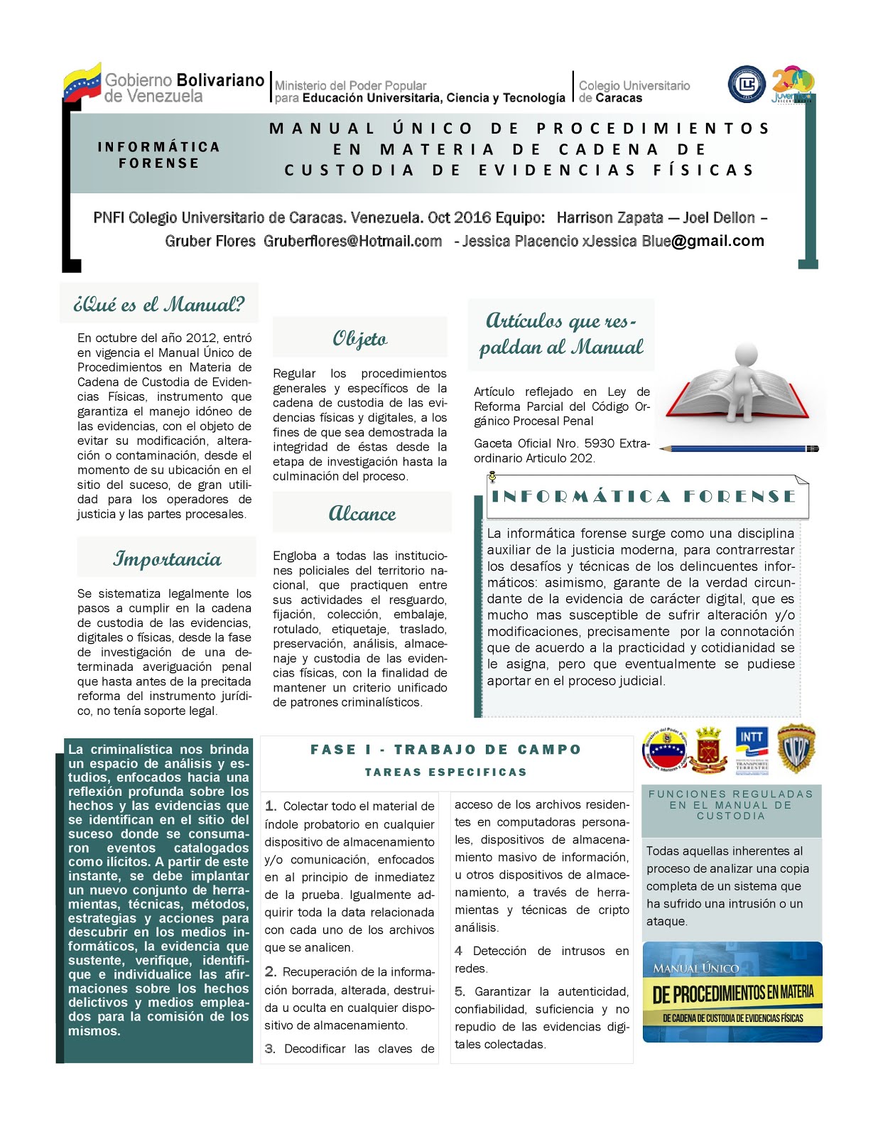 Informática forense. Manual de procedimiento para cadena de custodia de evidencias/Boletin Pag 1