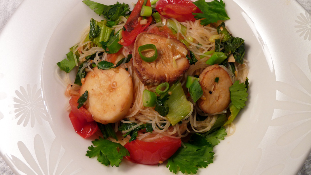 King Oyster Mushrooms with Bok Choy Rice Noodles