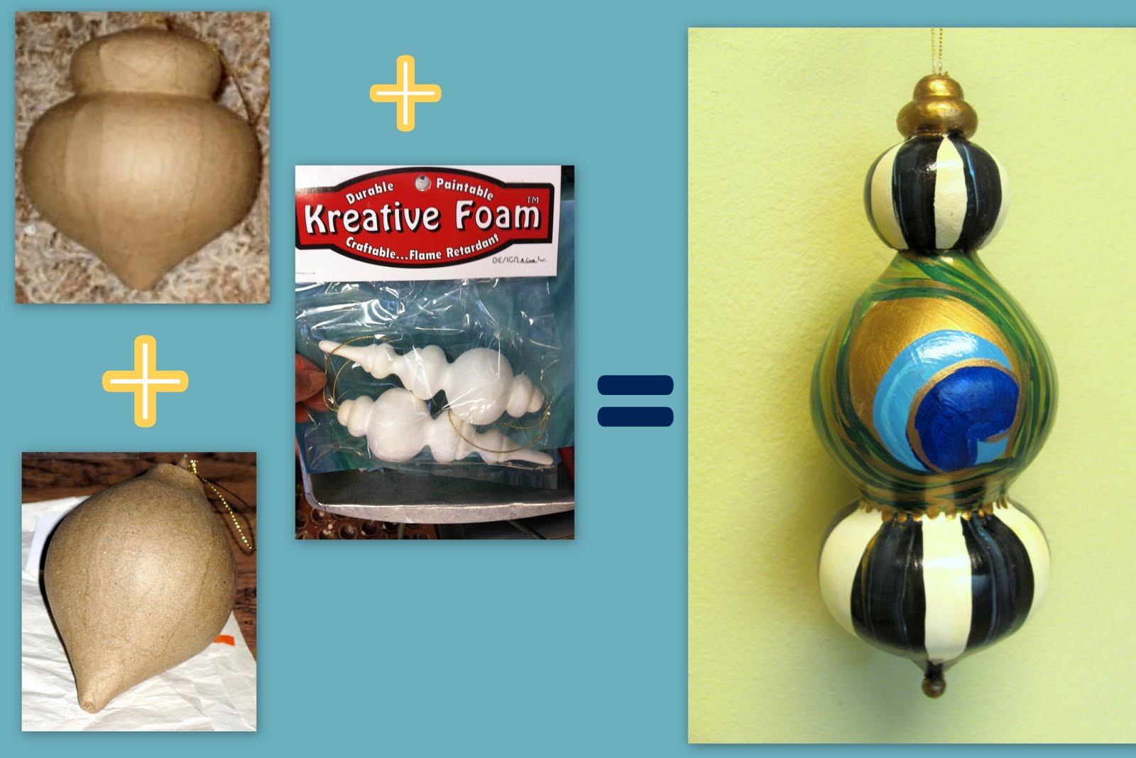 Hand Painted Christmas Ornaments Whimsical, DIY Large Paper Mache