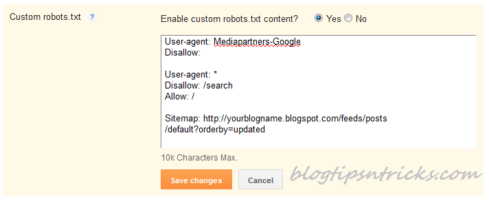 New Blogger SEO Search Preference Custom Robots.txt file