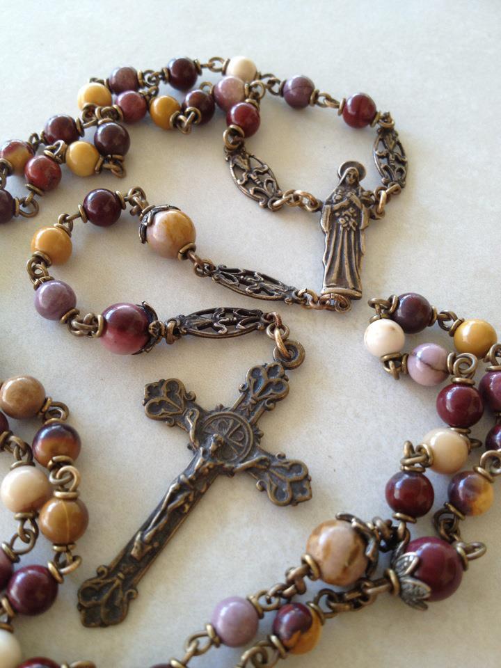 All Beautiful Catholic Beads Shower of Roses Mookaite Rosary
