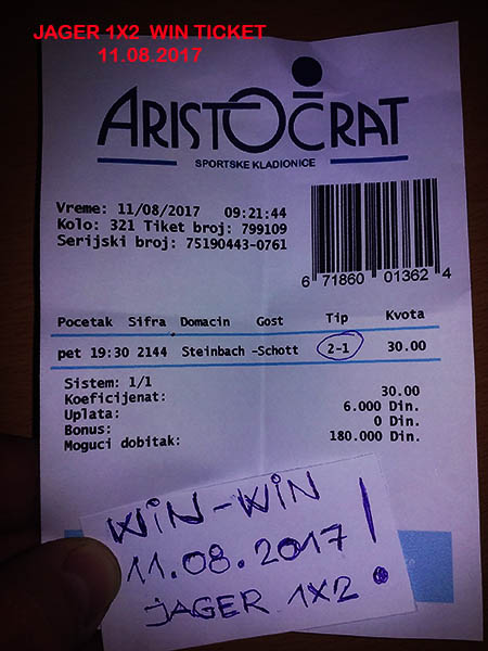 WIN TICKET FROM YESTERDAY / FRIDAY 11.08.2017