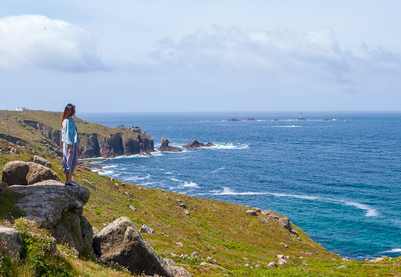 Looking out at the ocean at land's end land's end, west cornwall, uk ocean and landscape