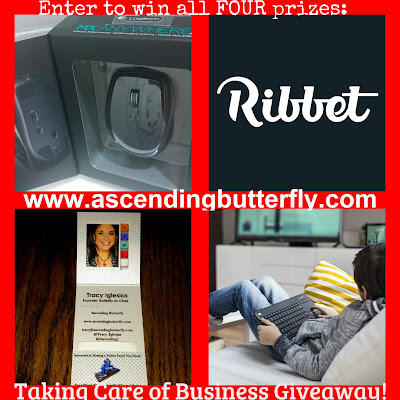 Taking Care of Business Holidays 2015 Giveaway on Ascending Butterfly, Logitech Wireless Touch Keyboard K400, Logitech MX ANYWHERE 2 Wireless Mobile Mouse, 1 year of Ribbet Premium, 100 Tiny Prints Business Cards