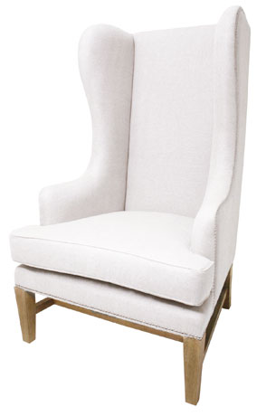 Muslin upholstered wingback chair