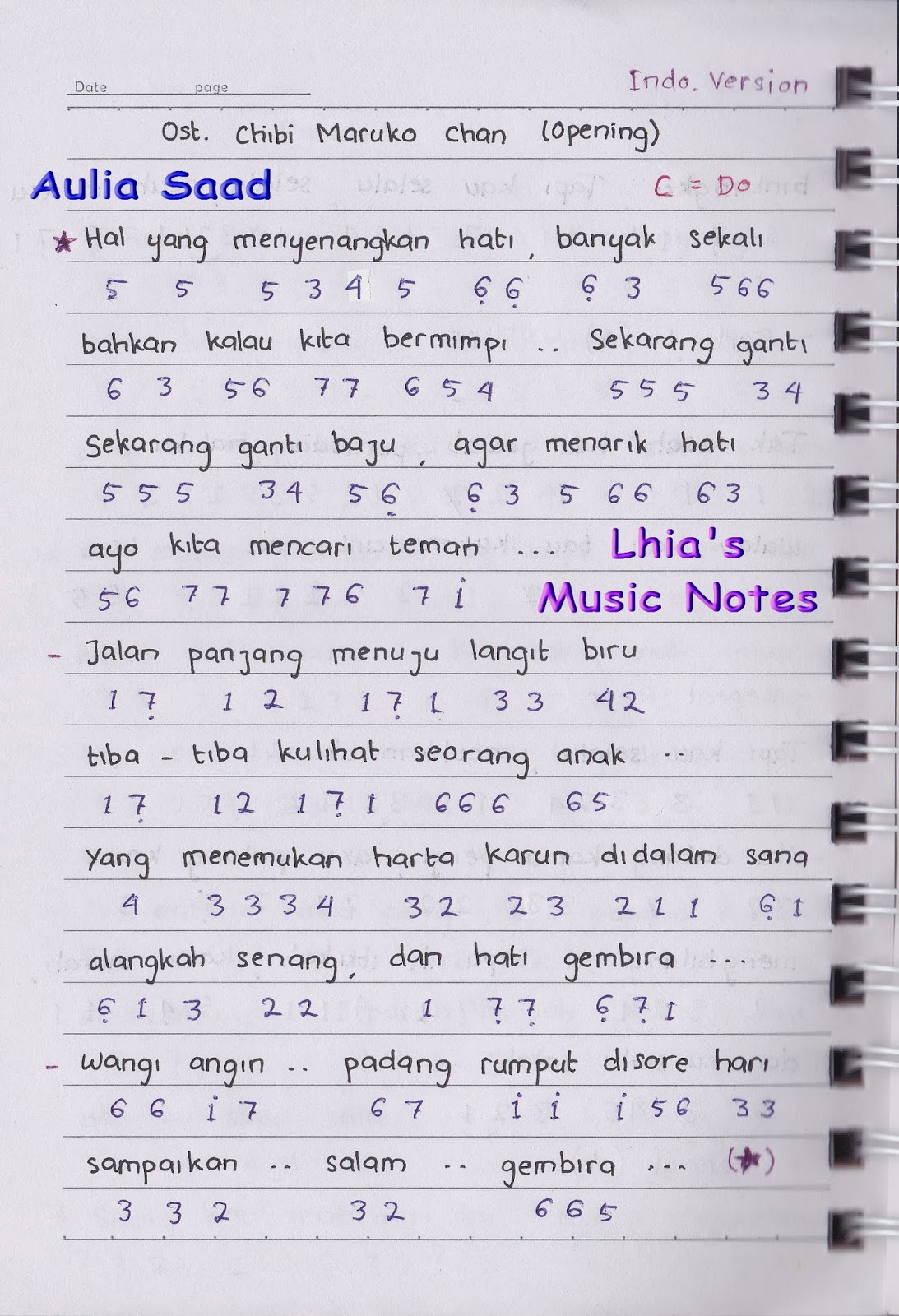 Not Angka Ost. Chibi Maruko Chan (Opening, Indonesia