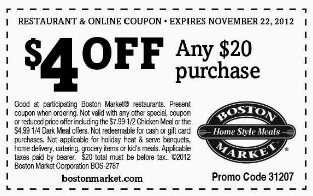 Boston market coupons or discount