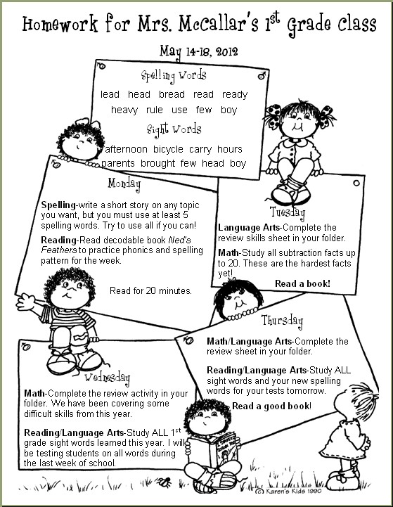 Mrs. McCallar's 1st Grade Class: Homework
