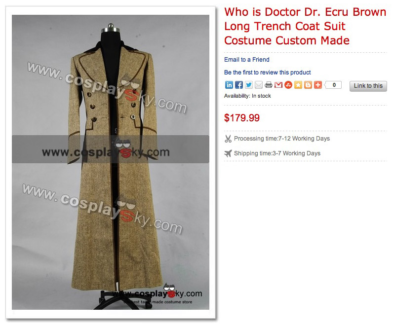 Who is Doctor Dr Ecru Brown Long Trench Coat Costume