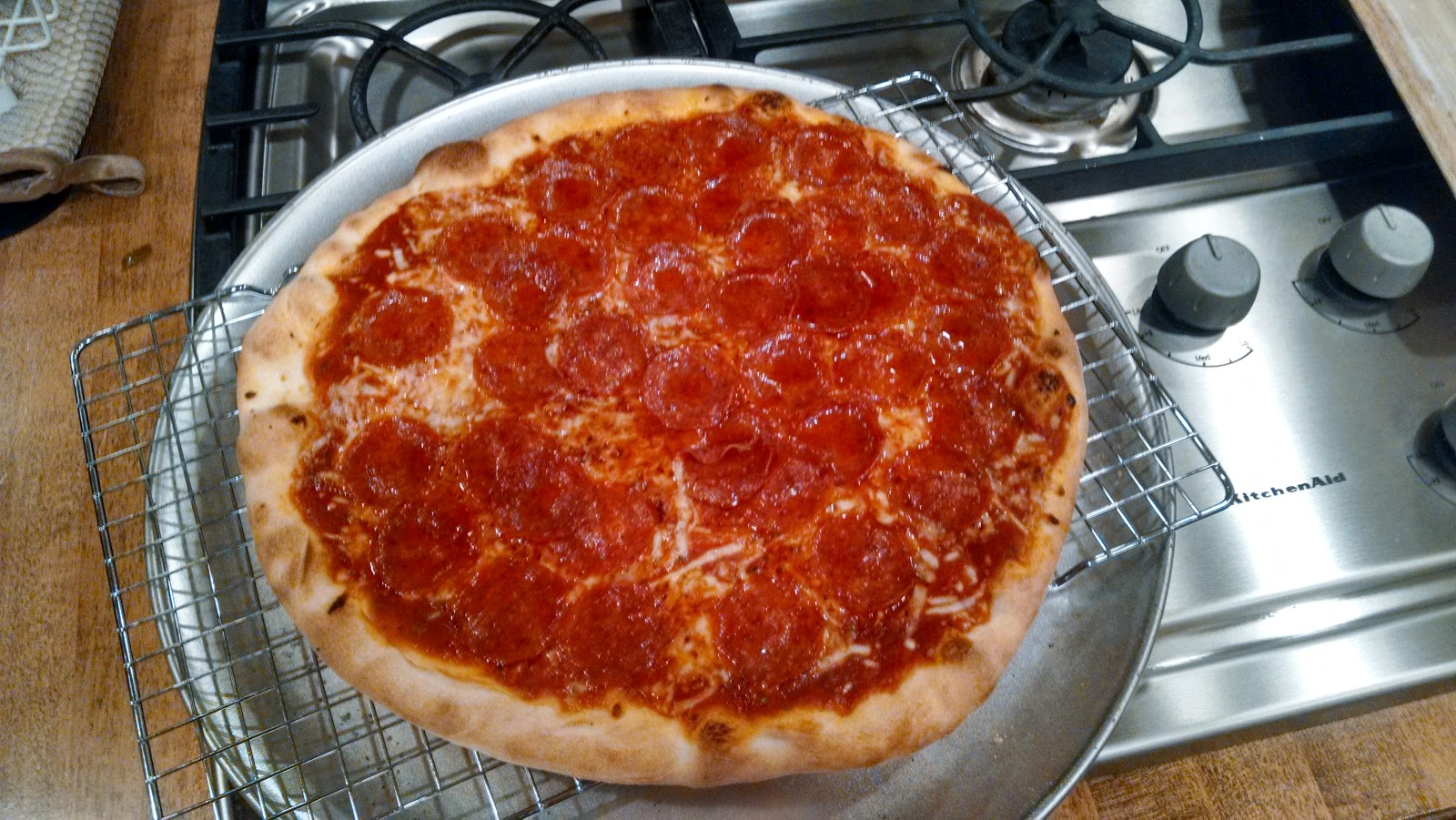 Pizza on cooling rack Pizza on cooling rack