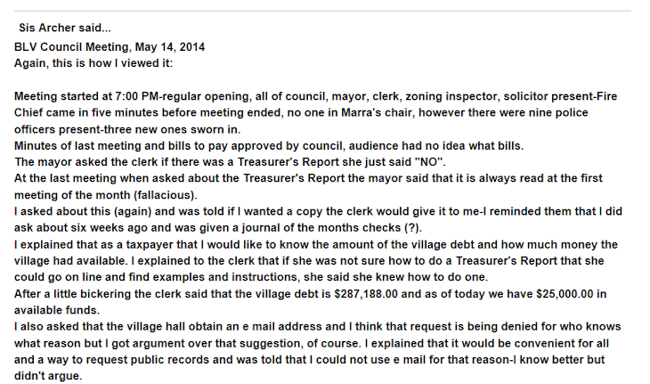 This is the 1st part of the 5/14/14 Brady Lake Village real council meeting minutes.