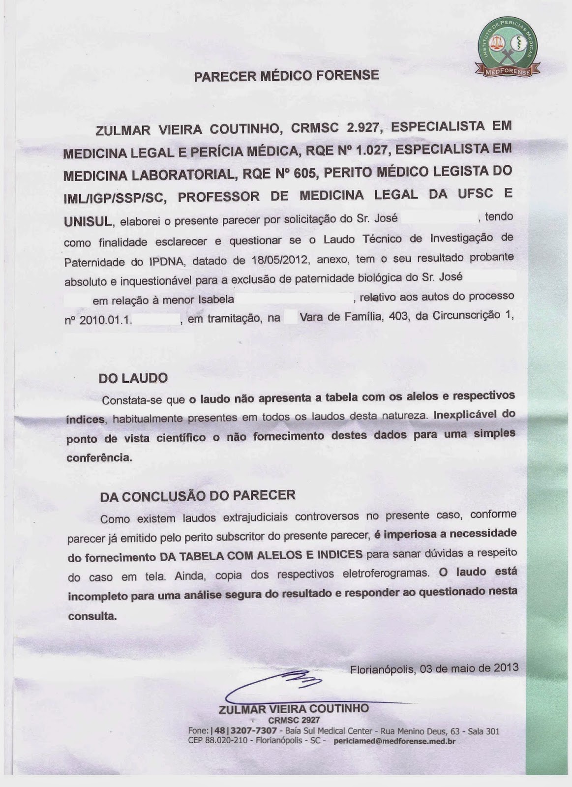 Resultado de exame de dna