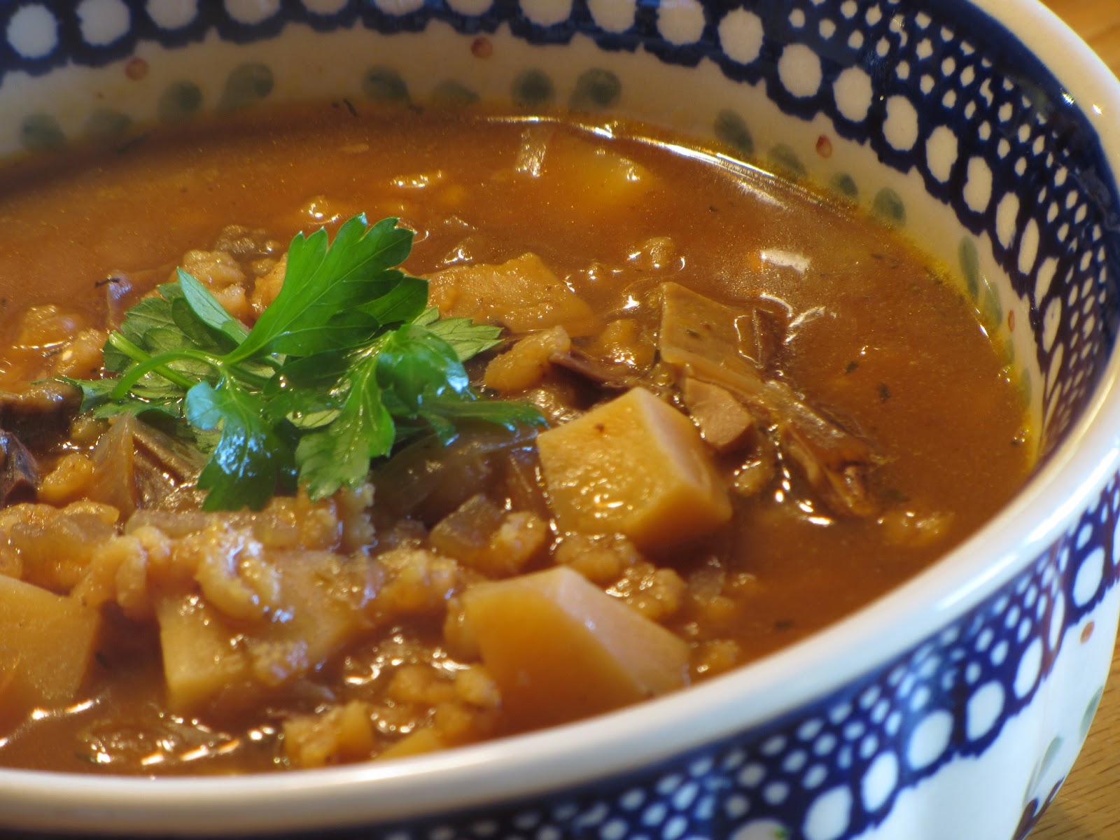 Tracy's Living Cookbook Porcini Barley Soup