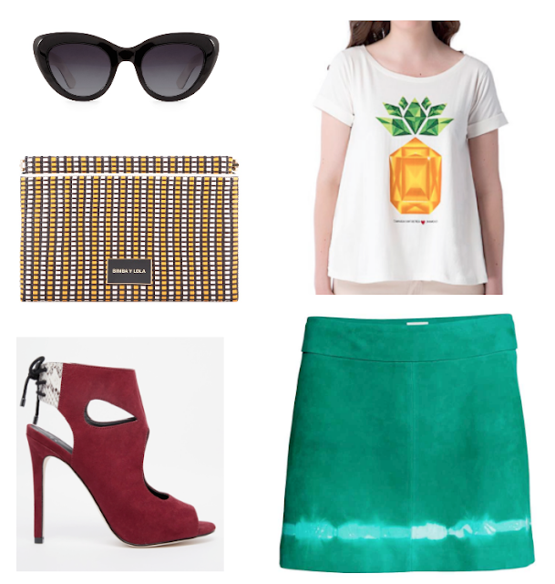 Natalie Joos copiando su estilo camiseta piña estampada -minifalda ante- Natalie Joos copiando su estilo camiseta piña estampada -minifalda ante-