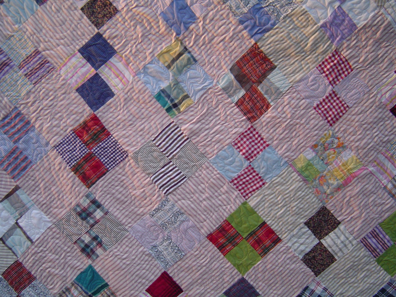 recycled quilt 4 patch! I love this cottage/primitive looking quilt