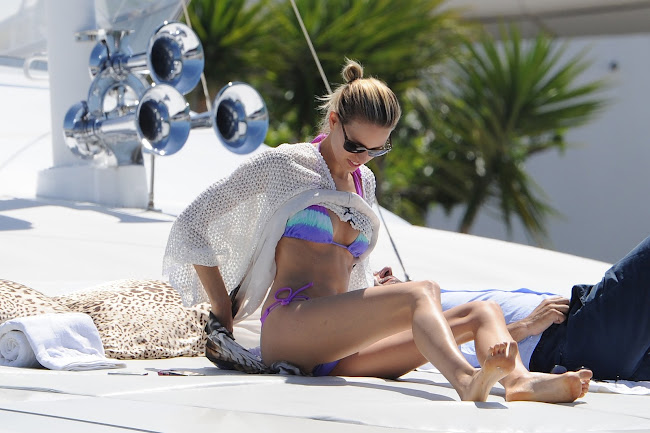 photo of Karolina Kurkova wearink a Bikini on a Yacht in Cannes