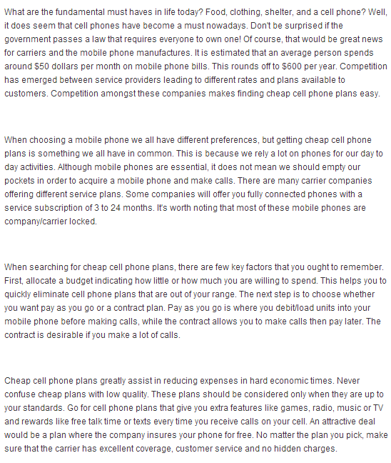 Cheap cell phone plans