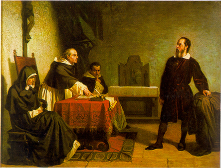 Galileo facing the Roman Inquisition, 1857-painting by Cristiano Banti (1824-1904)