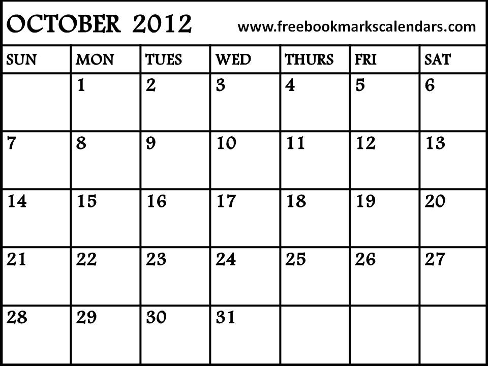 CALENDAR 2012 Free Printable October Calendar 2012