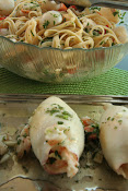 Pasta with scallops and stuffed calamari