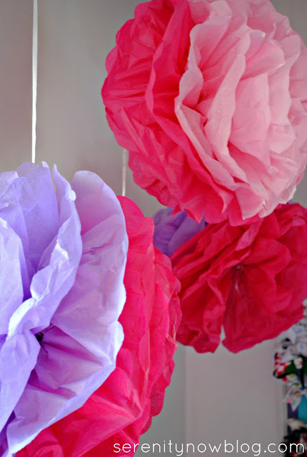 Tissue Paper Pom Poms in a Shared Girls' Room, from Serenity Now