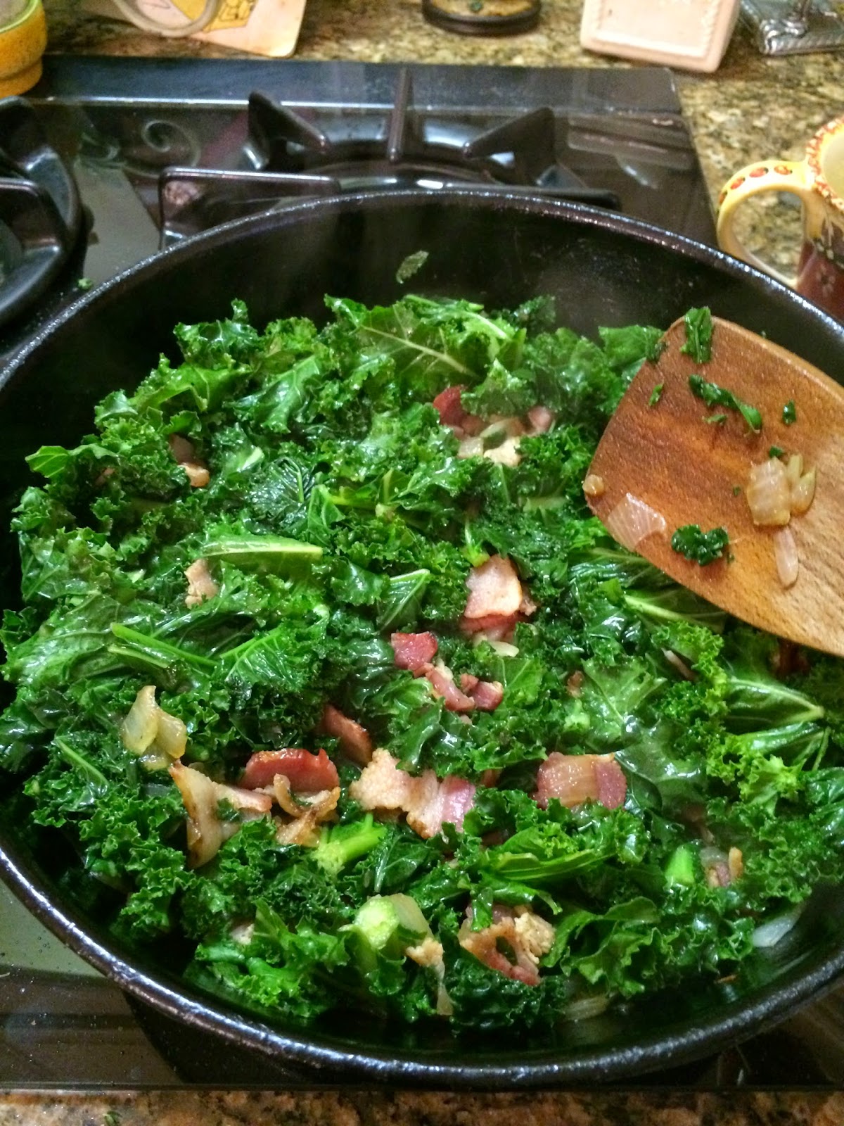 Little Magnolia Kitchen BRAISED KALE WITH BACON AND ONIONS