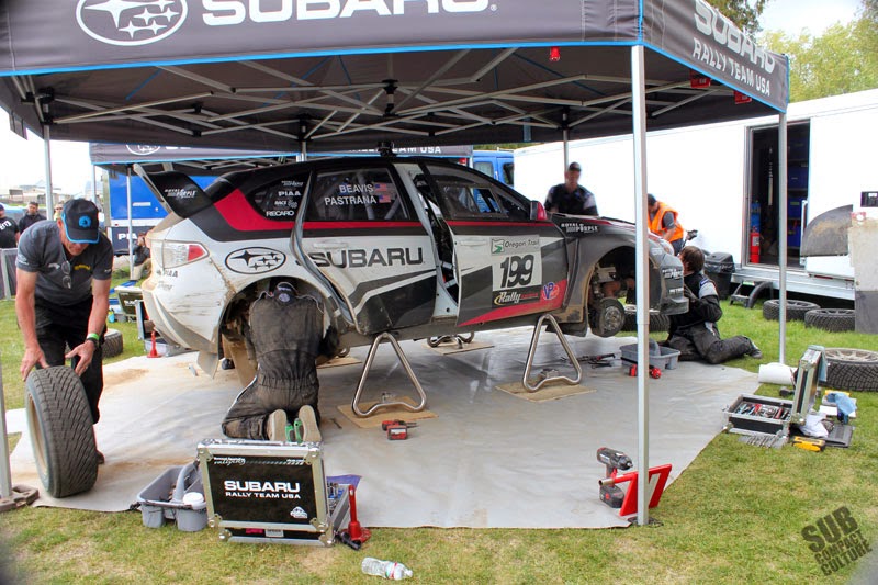 Travis Pastrana's Subaru in the pits