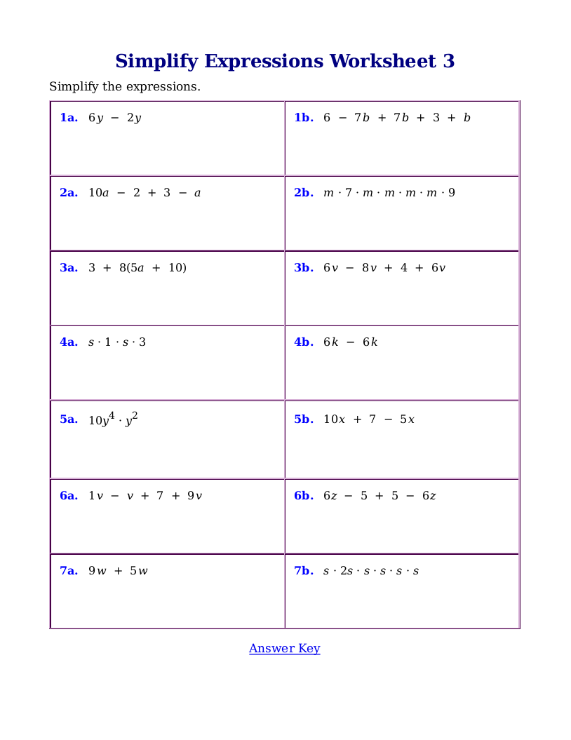 Worksheets Simplifying Algebraic Expressions Worksheets variable expressions worksheet delibertad simplifying algebraic expressions