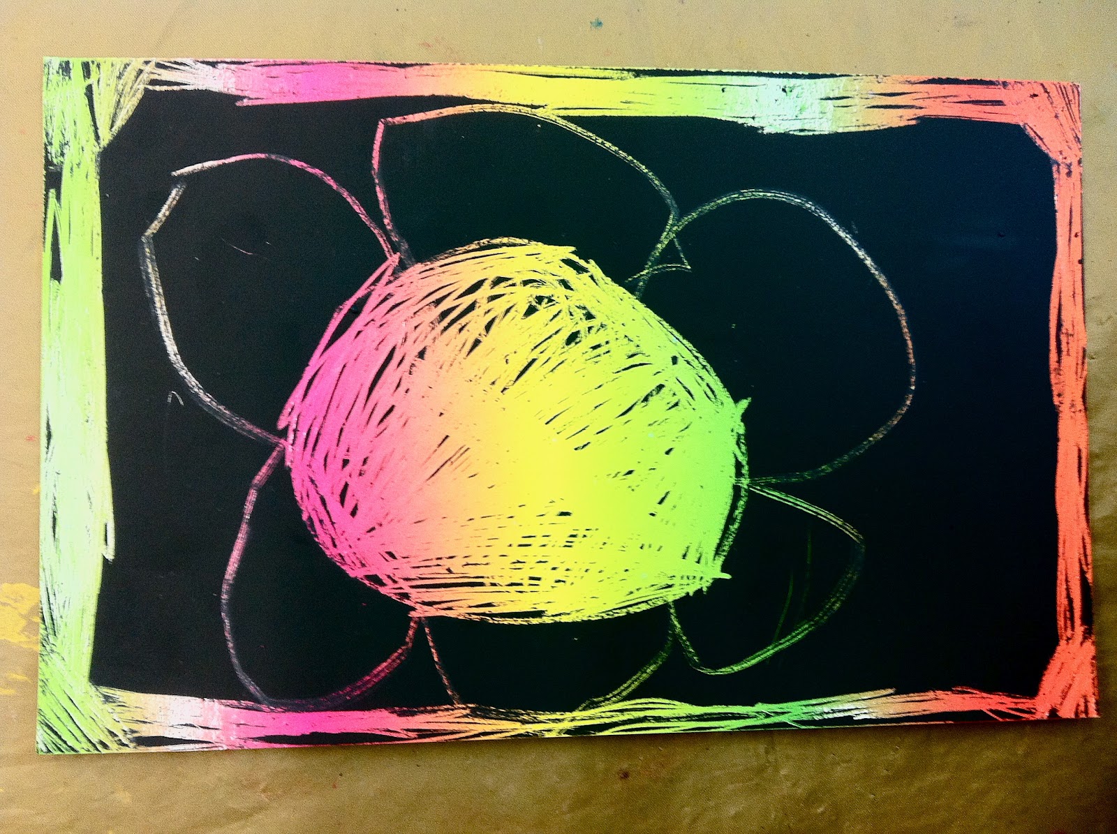 Art Class with Naomi Rainbow Scratchboard Drawings