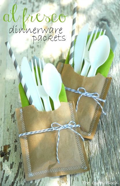 Al Fresco Dinnerware Picnic Packets with Baker's Twine - 10 Easy Party Ideas - #diy #party #birthdayparty #babyshower #partydecor #diydecor