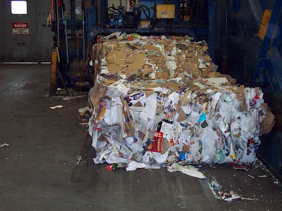 Paper products bailed and ready for recycling.