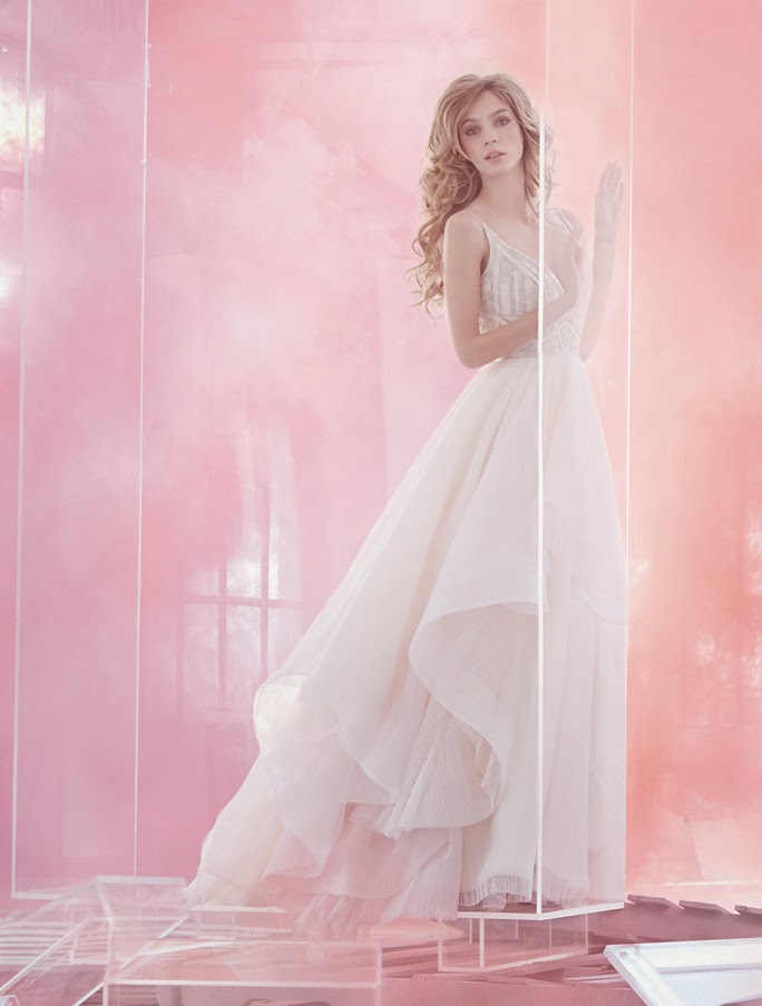 HARLEY PAIGE WEDDING DRESSES SPRING 2015 BY JLM COUTURE pleated English net ball “bridal gown”, V-neck ballerina bodice with geometric art deco beading, full layered skirt of English net and organza. wedding dresses