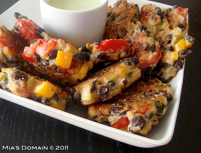 Crispy Black Bean Fritters with Creamy Cilantro Dipping Sauce