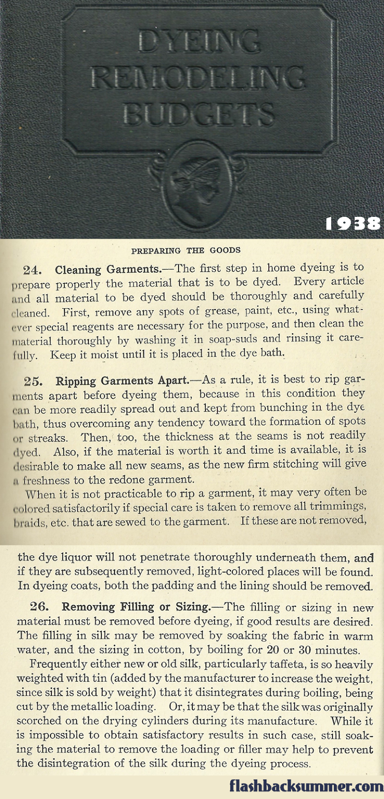Flashback Summer - Make Do and Mend Gray Suit Project: Prep the Garment - 1930s dyeing instructions, 1938 Mary Brooks Picken