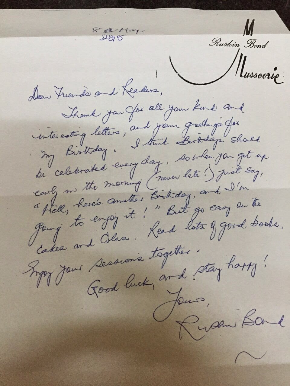 A letter from Ruskin Bond