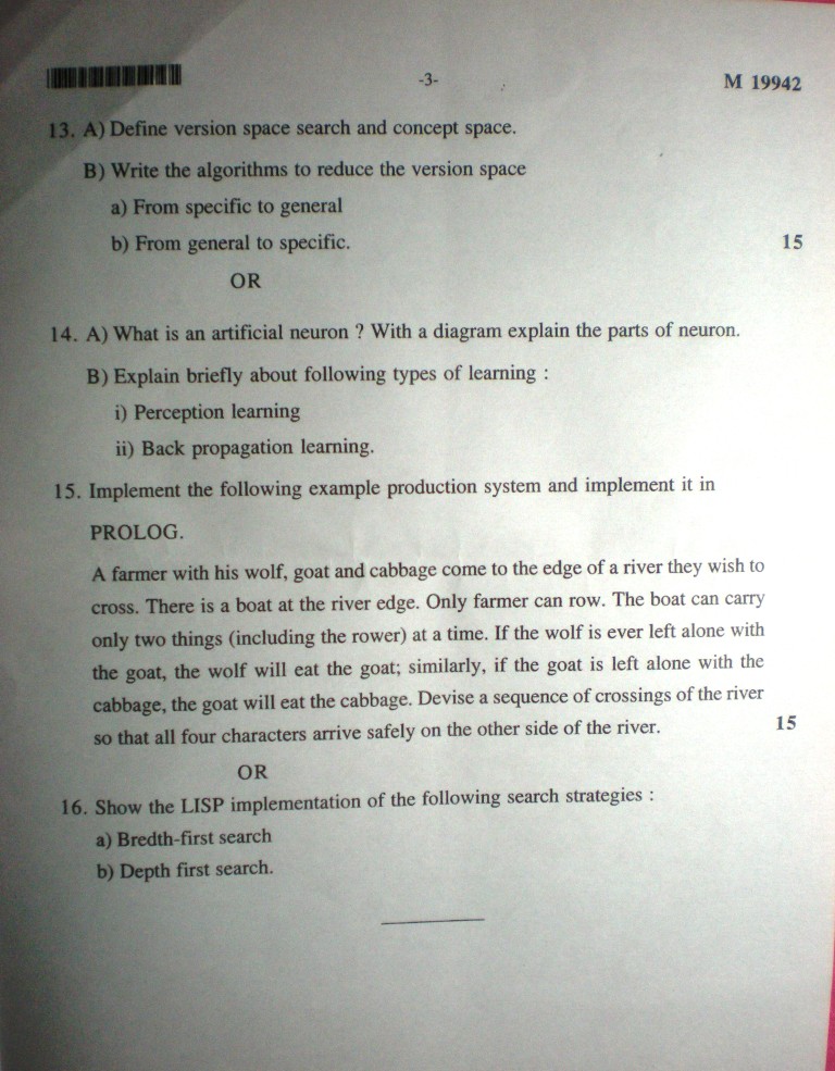 Artificial Intelligence Previous Question Paper 2011 .. My B.Tech ..