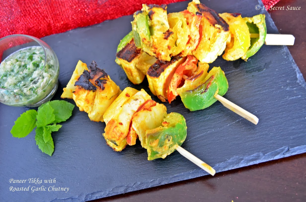 13 Secret Sauce Paneer Tikka with Roasted Garlic Chutney