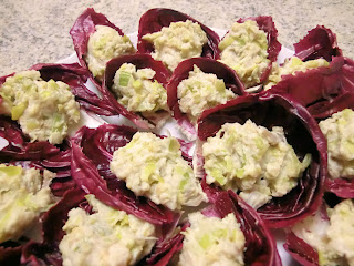 Radicchio chicory with leek and chickpea spread finger food