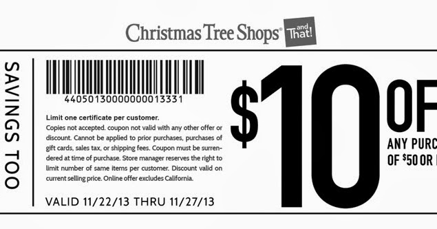 Clever Soiree Christmas Tree Shops 10 Off 50 Or More Purchase