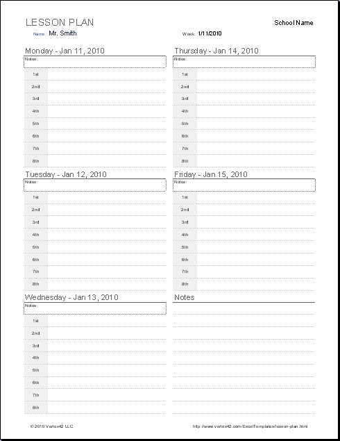 lesson plan templates for elementary school