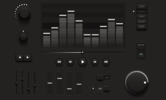 Dark media UI kit PSD Dark media UI kit PSD